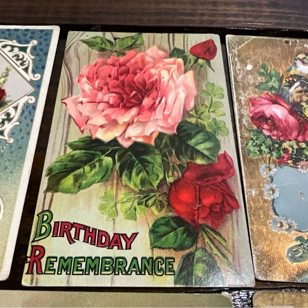 Antique Lot of 6 Assorted Postcards Birthday Greetings Red Pink Flowers Germany